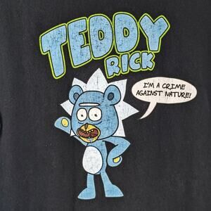Rick and Morty M Teddy Rick Graphic Tee Black Short Sleeve Shirt Humor Cartoon